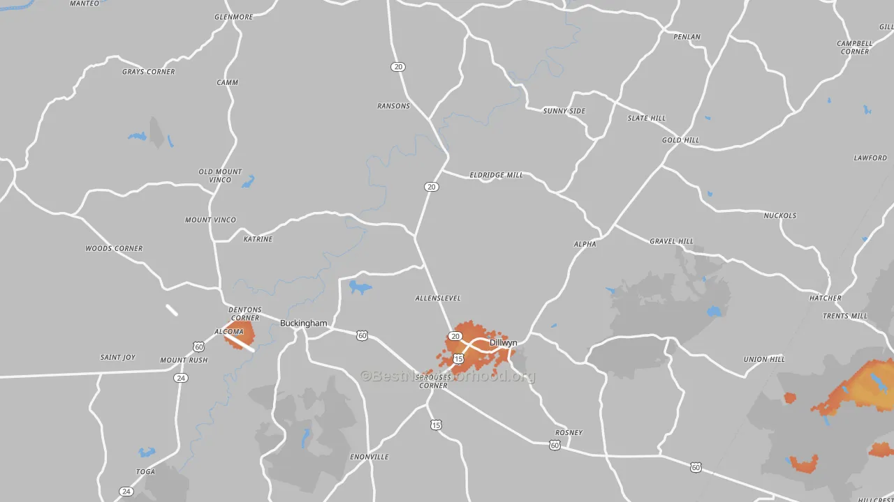 Bike Grade map of Buckingham County, VA