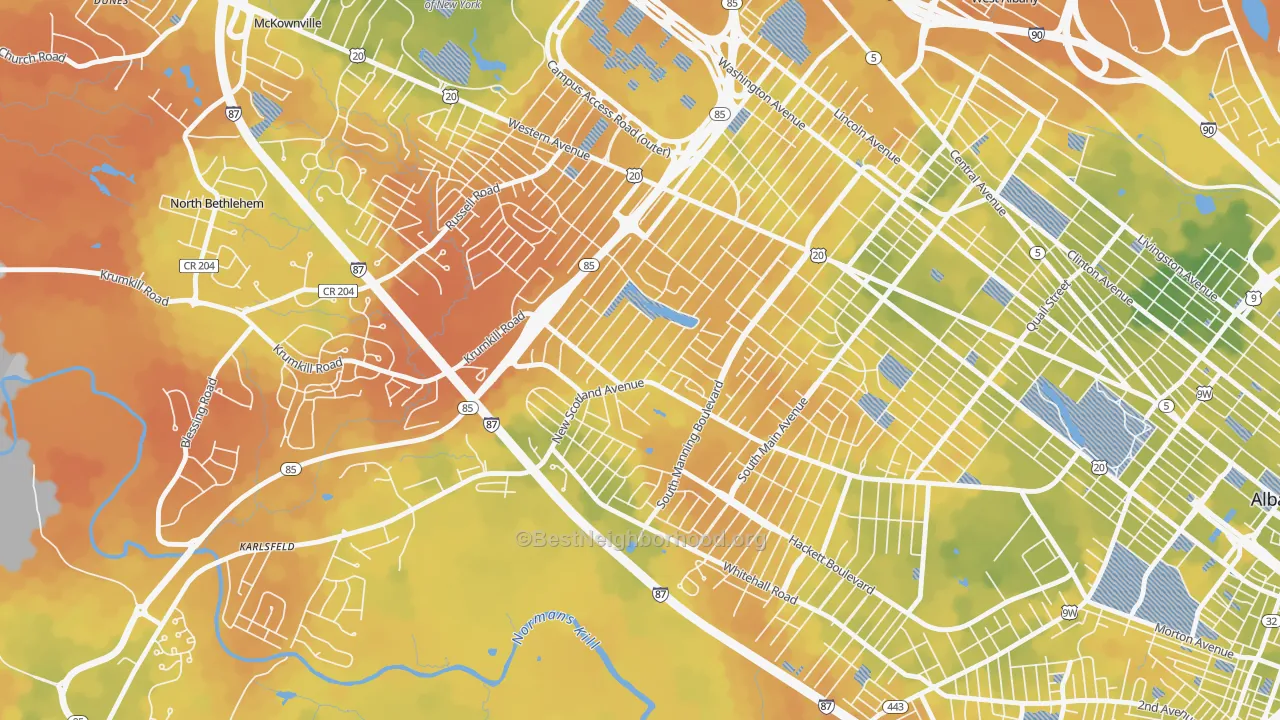 Bike Grade map of Buckingham Lake-Crestwood, Albany, NY