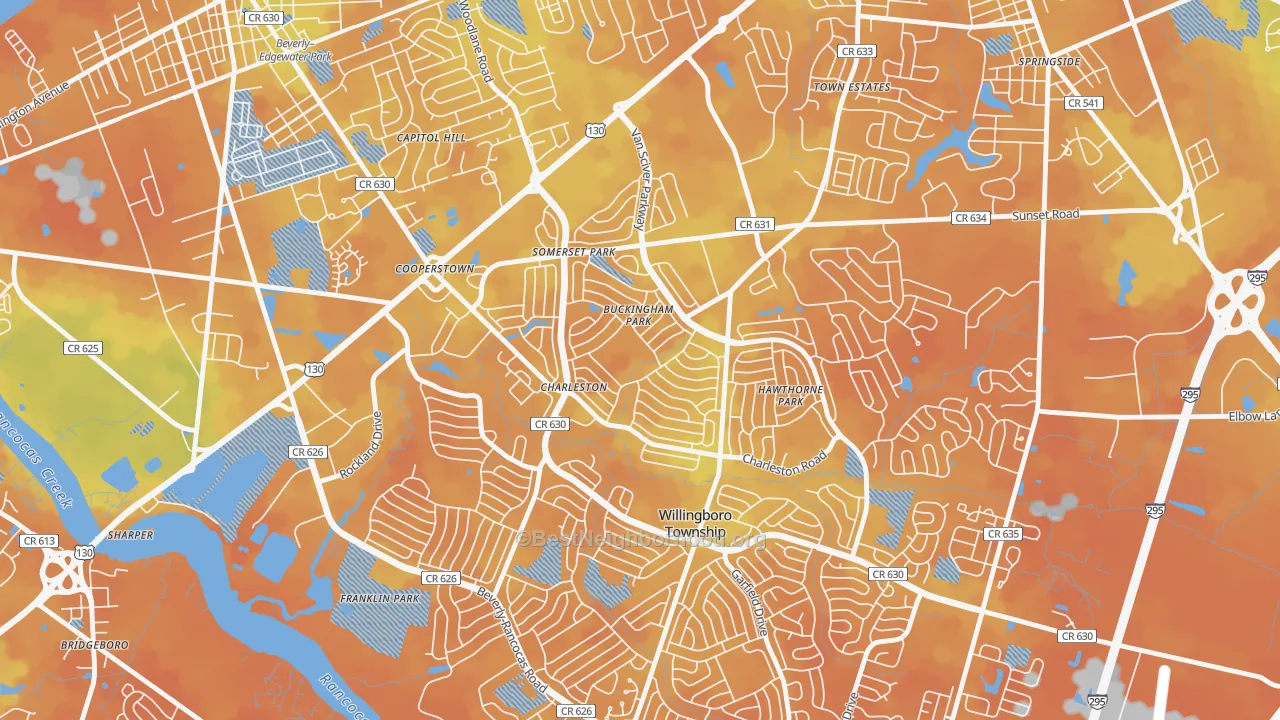 Bike Grade map of Buckingham Park, Willingboro, NJ