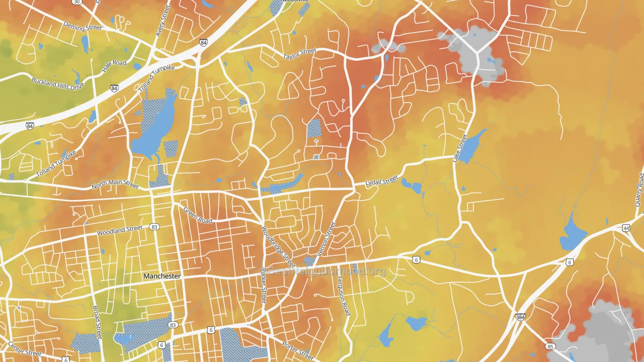 Bike Grade map of Buckley, Oakland, CT