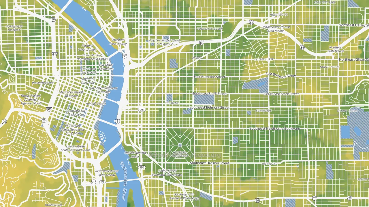 Bike Grade map of Buckman, Portland, OR