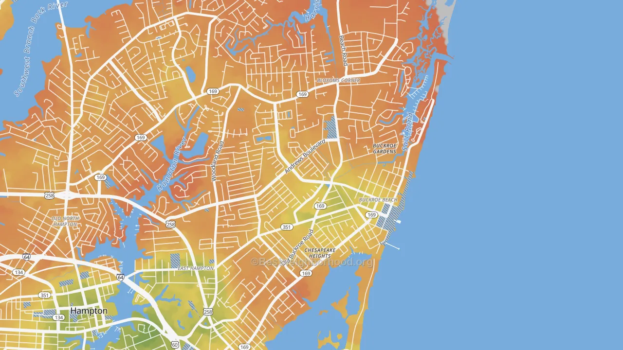 Bike Grade map of Buckroe, Hampton, VA