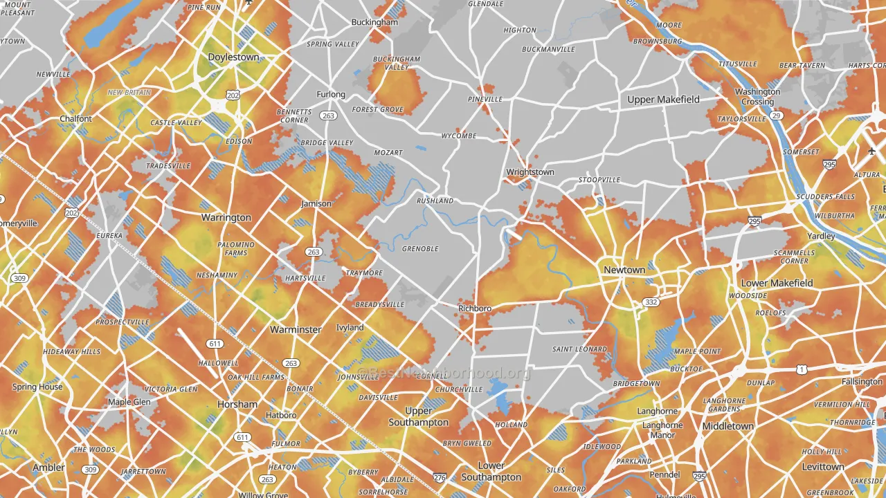 Bike Grade map of Bucks County, PA