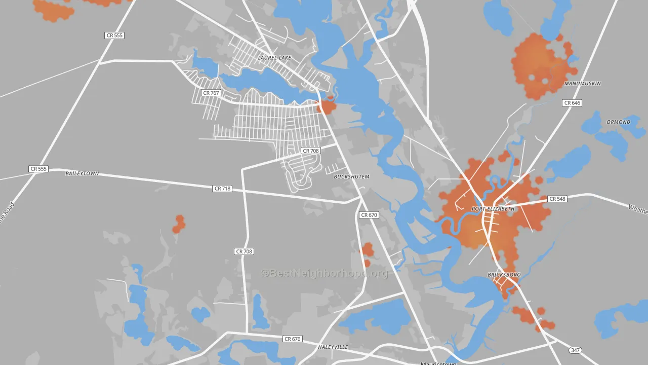 Bike Grade map of Buckshutem, NJ