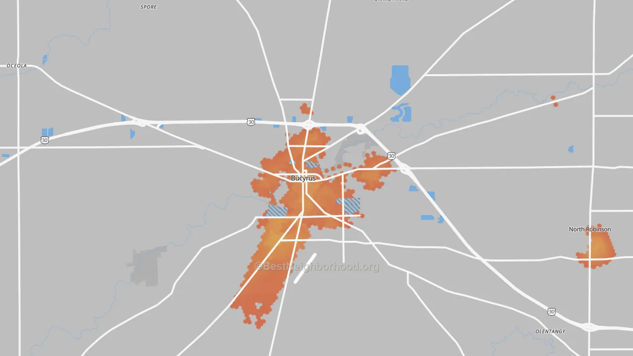 Bike Grade map of Bucyrus, OH