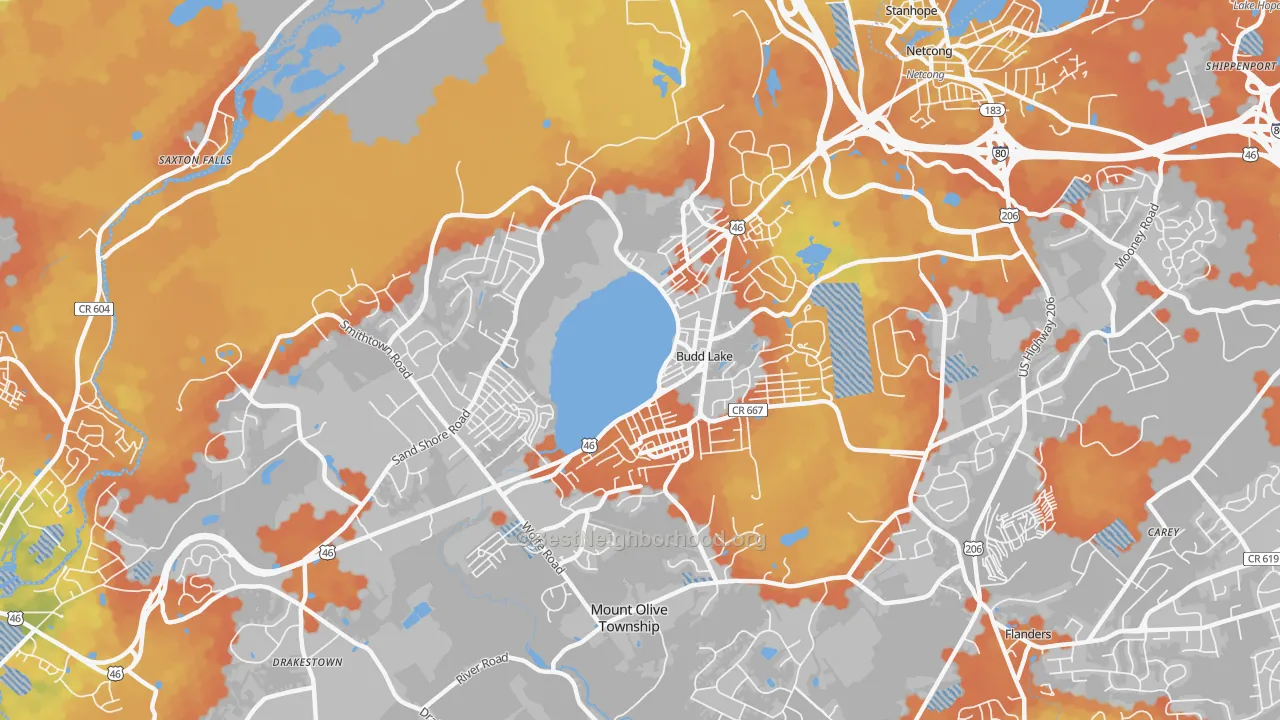 Bike Grade map of Budd Lake, NJ