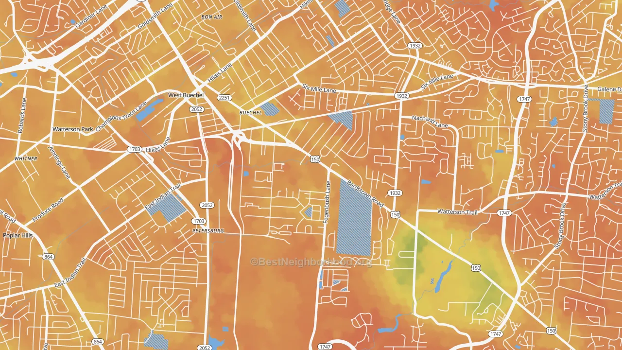 Bike Grade map of Buechel, Louisville, KY