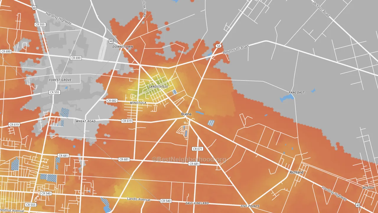 Bike Grade map of Buena, NJ