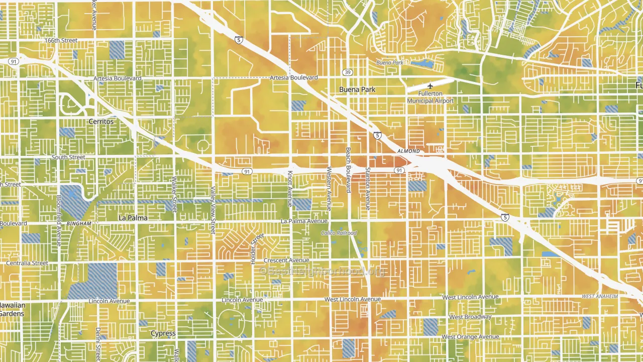 Bike Grade map of Buena Park, CA
