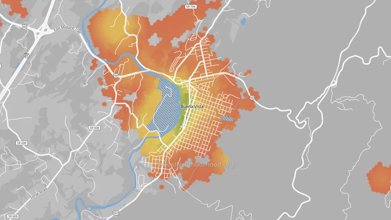 Bike Grade map of Buena Vista City, VA