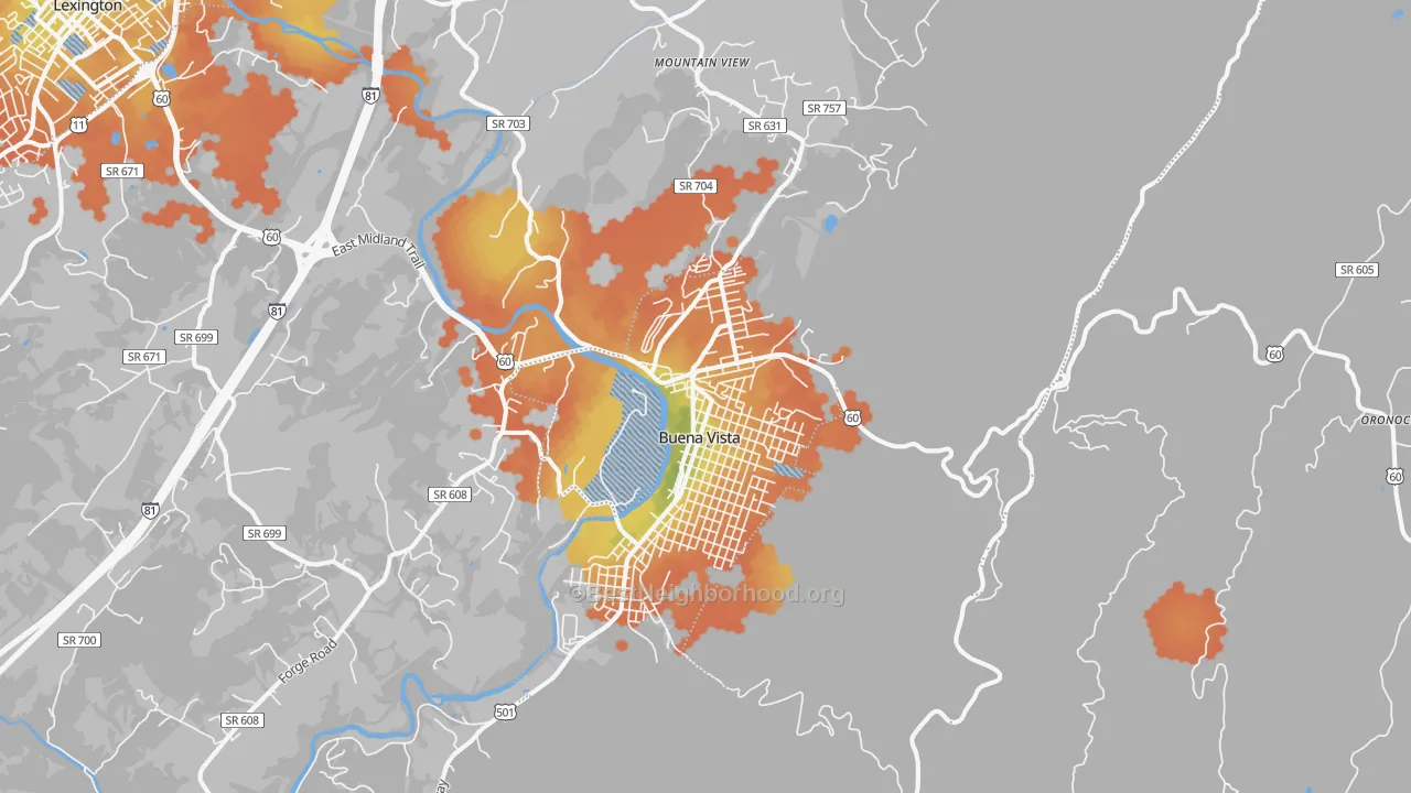 Bike Grade map of Buena Vista, VA