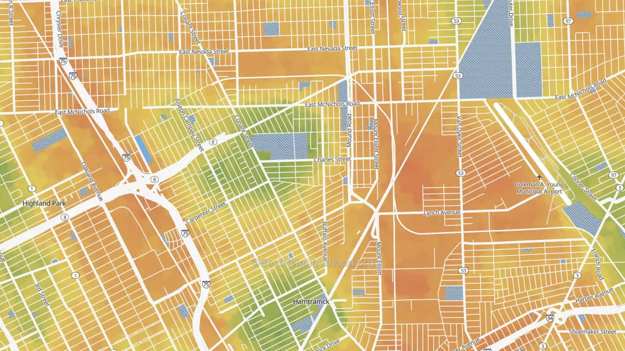 Bike Grade map of Buffalo Charles, Detroit, MI