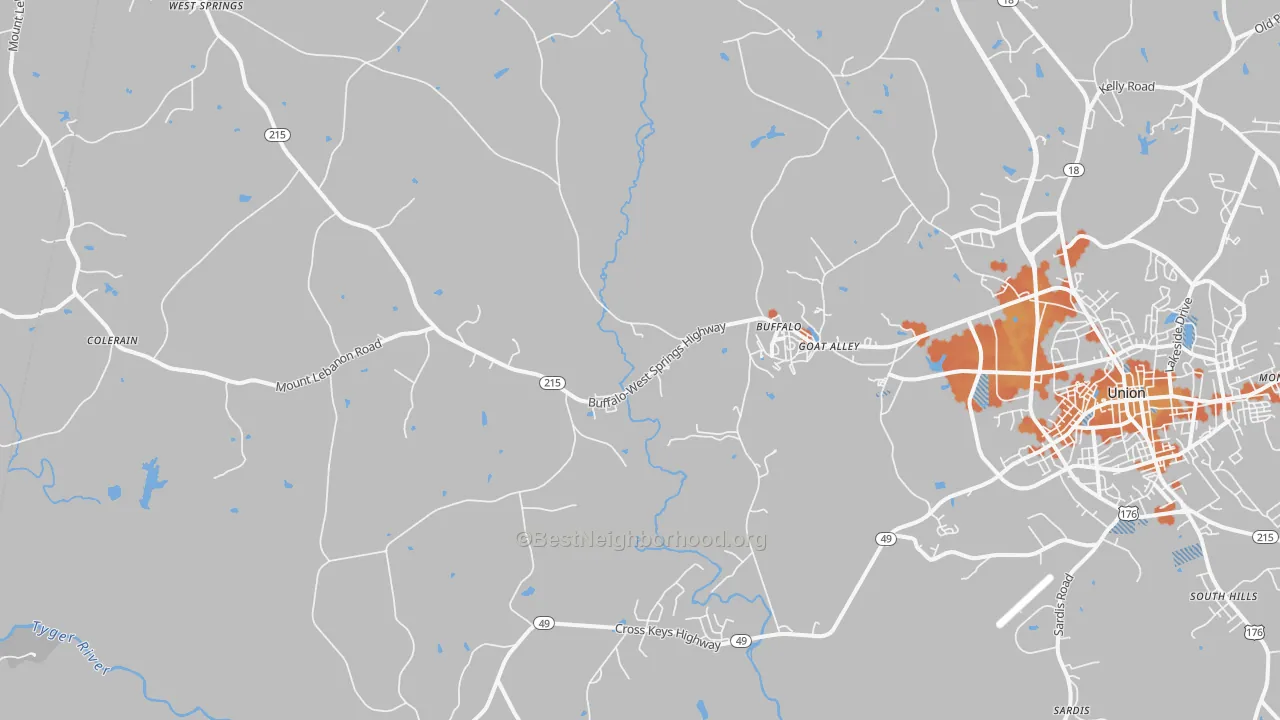 Bike Grade map of Buffalo, SC