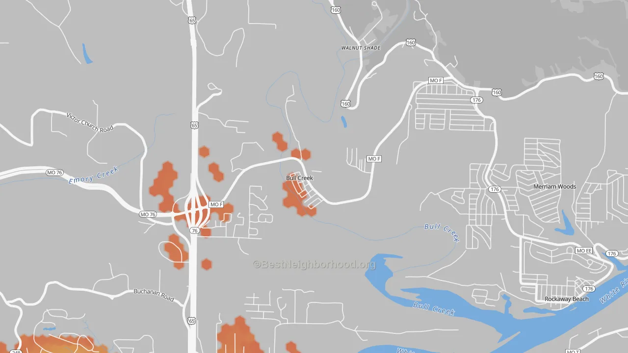 Bike Grade map of Bull Creek, MO