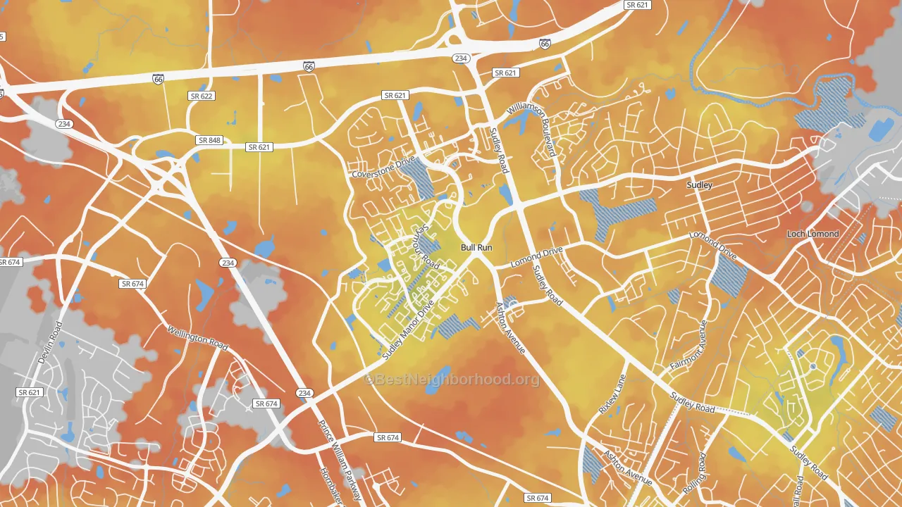 Bike Grade map of Bull Run, VA