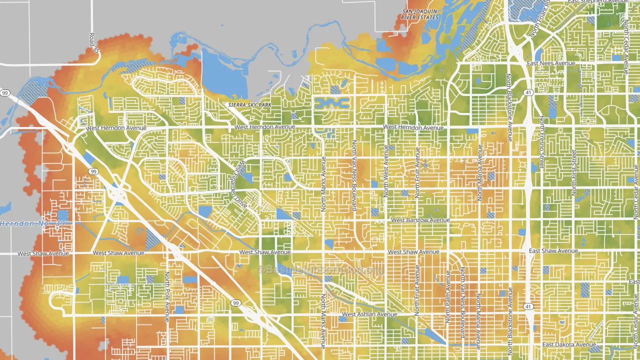Bike Grade map of Bullard, Fresno, CA