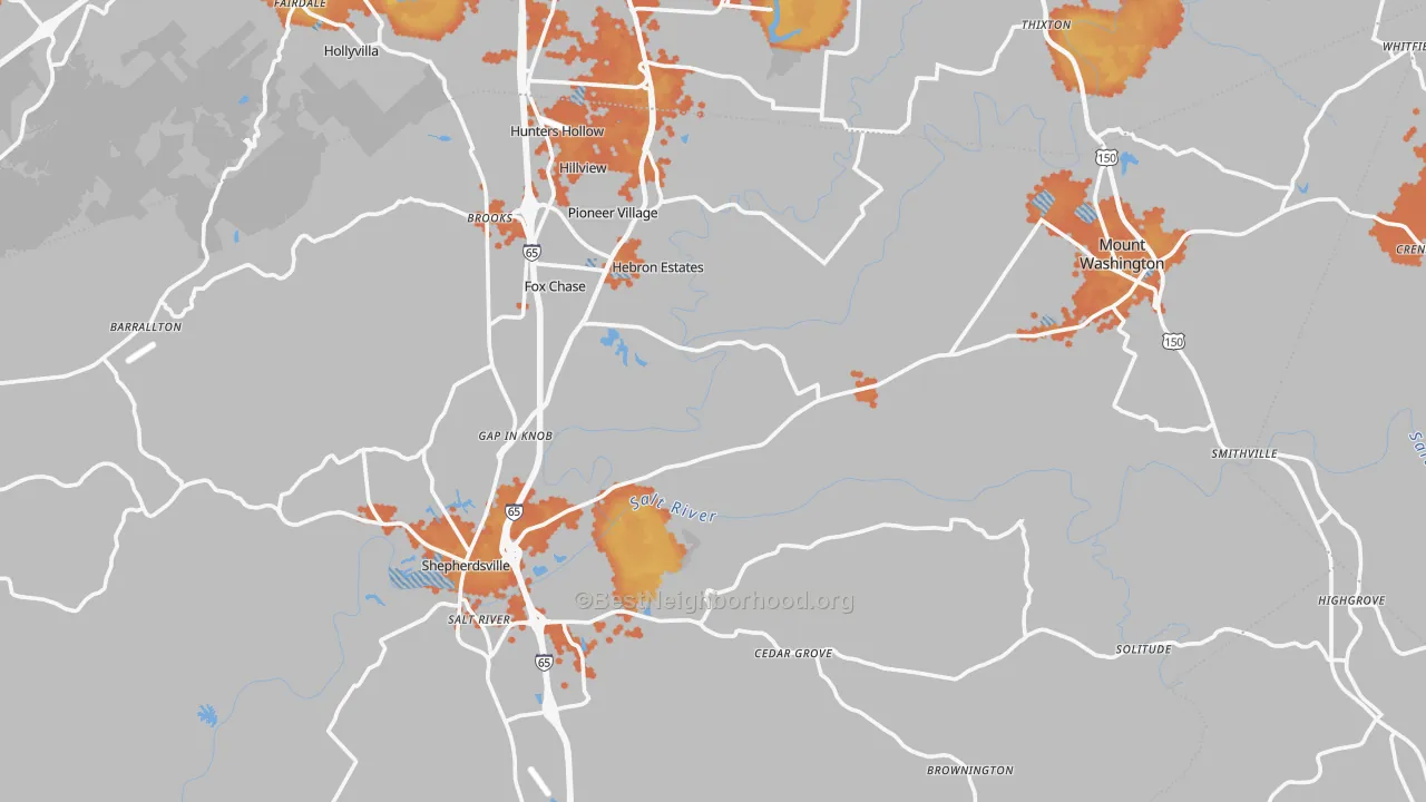 Bike Grade map of Bullitt County, KY