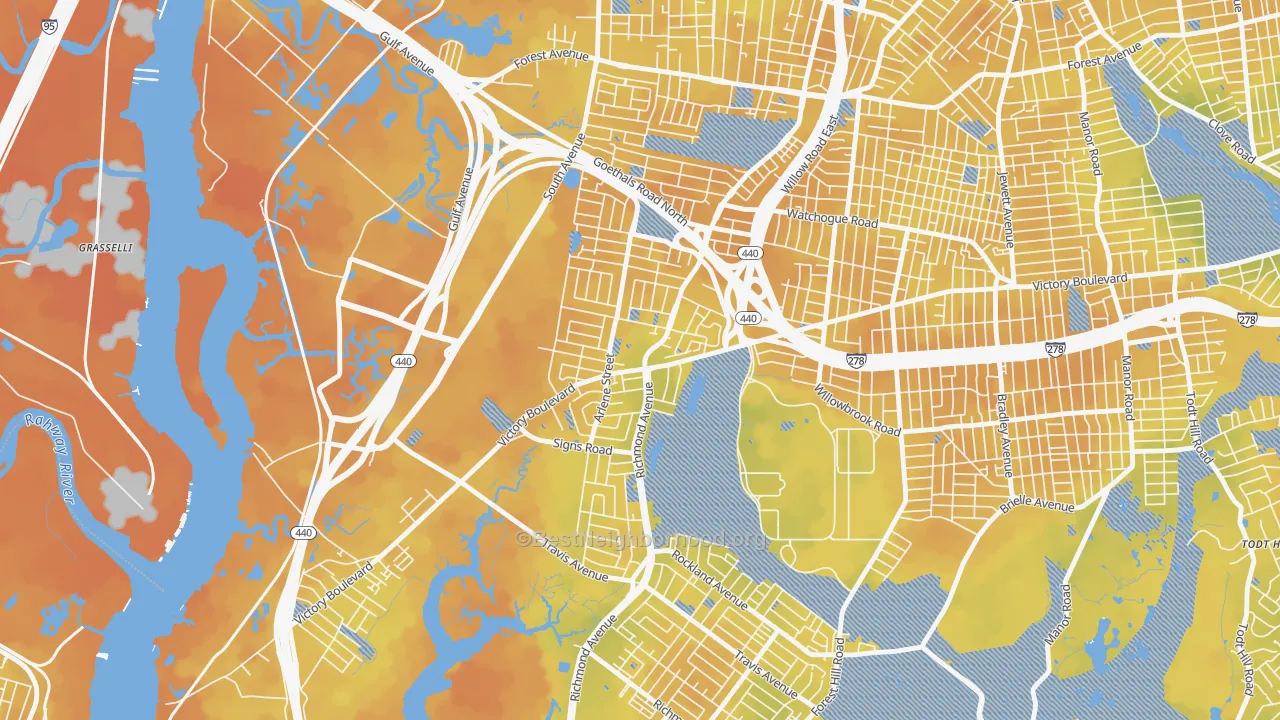 Bike Grade map of Bulls Head, Staten Island, NY
