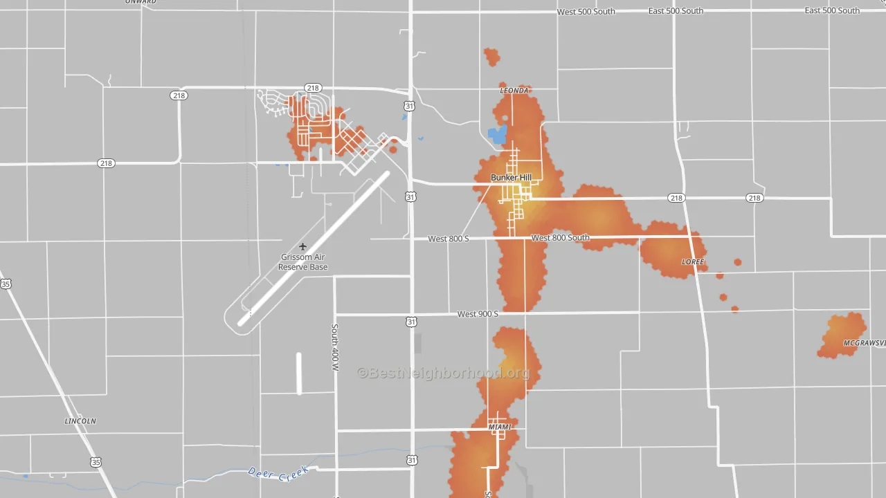 Bike Grade map of Bunker Hill, IN