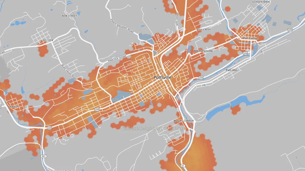 Bike Grade map of Bunker Hill, Pottsville, PA