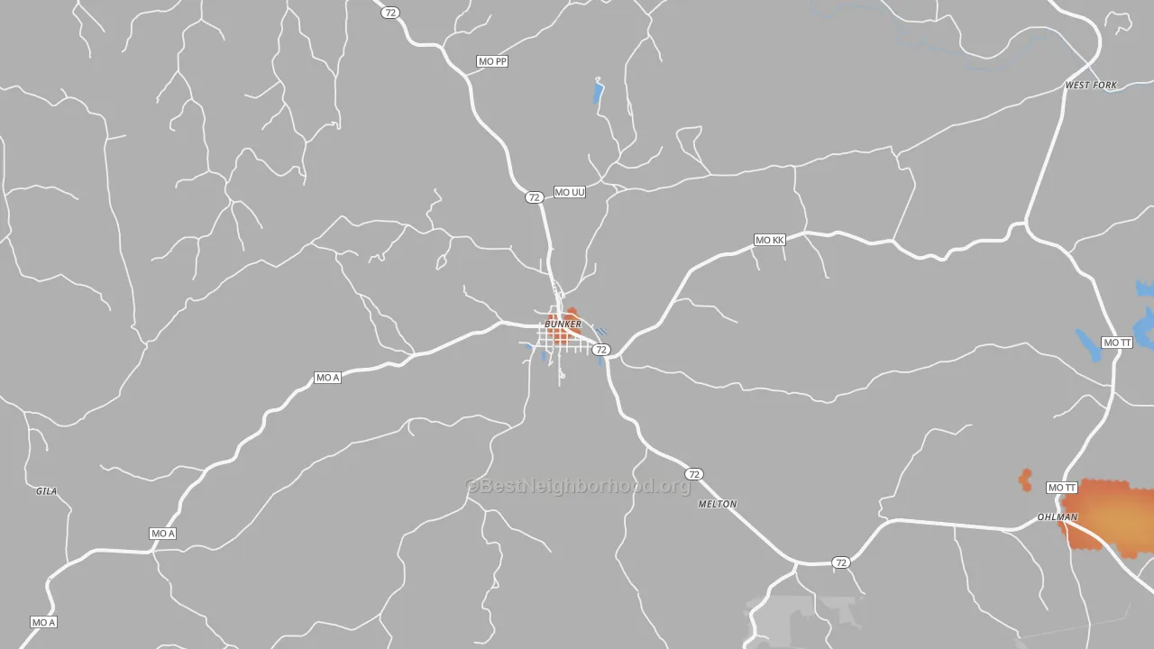 Bike Grade map of Bunker, MO