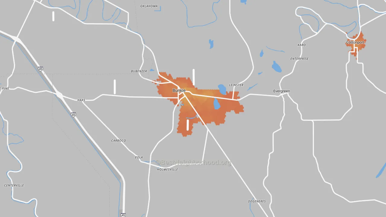 Bike Grade map of Bunkie, LA