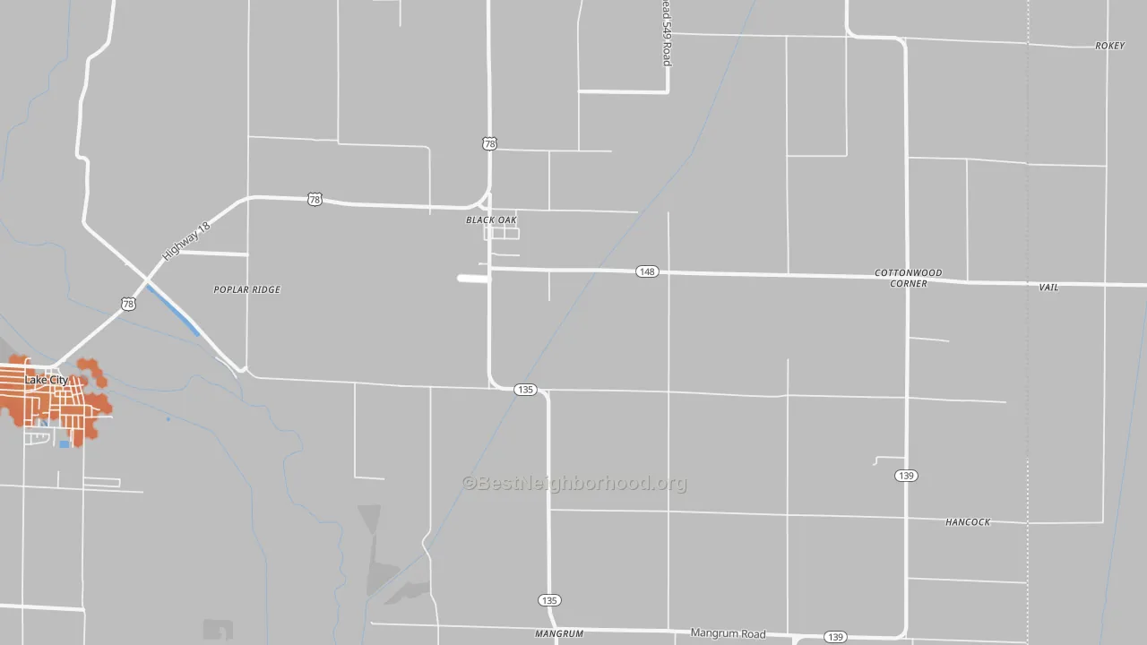 Bike Grade map of Bunney, AR