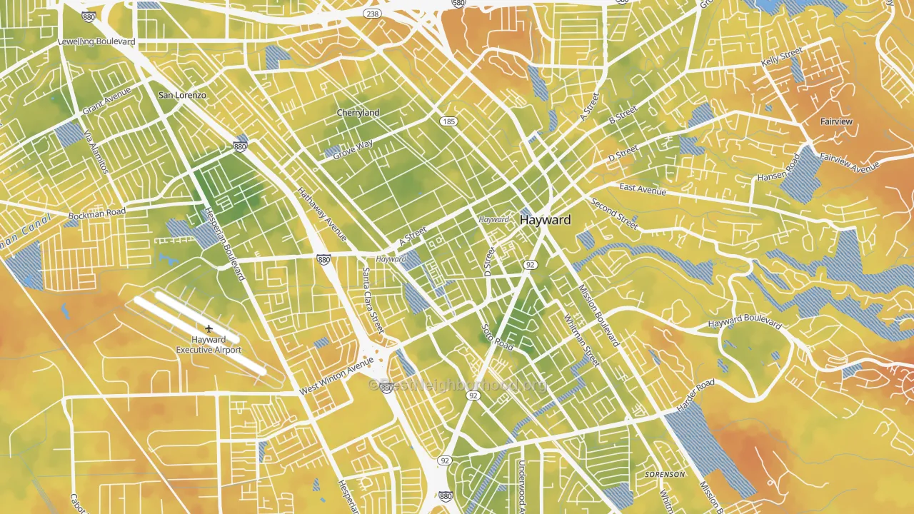 Bike Grade map of Burbank-Hayward, Hayward, CA