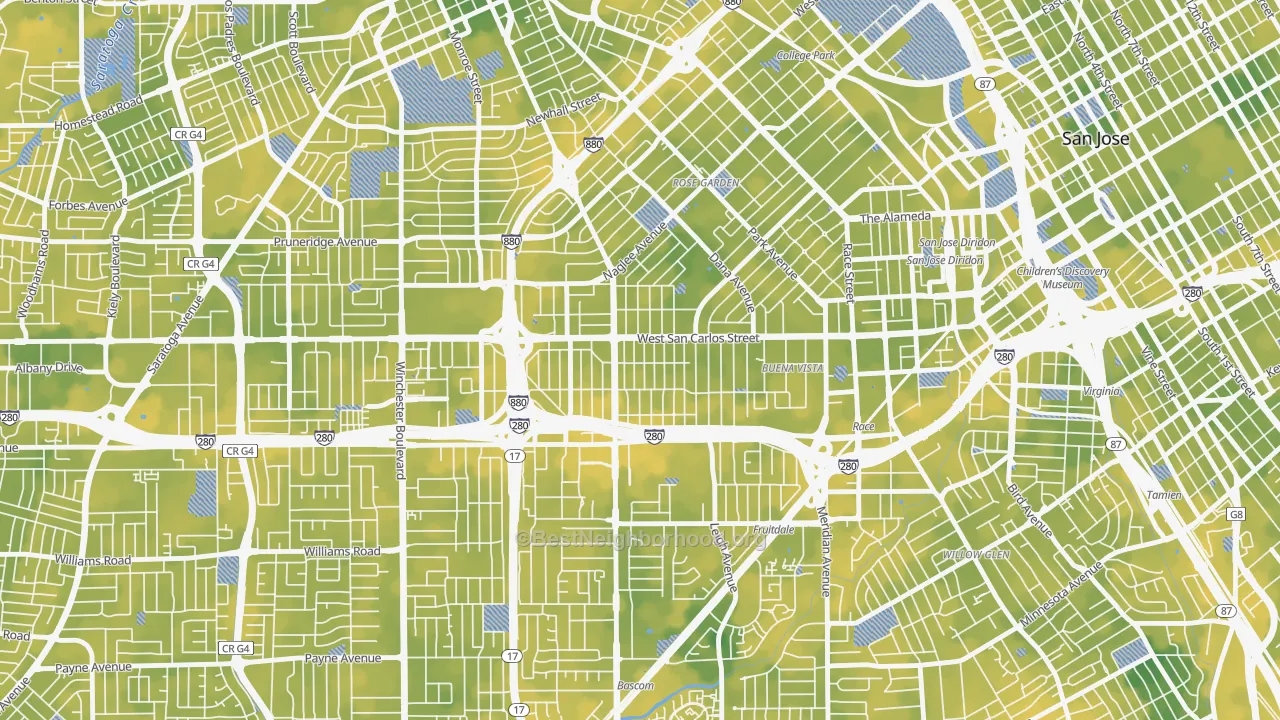 Bike Grade map of Burbank, San Jose, CA