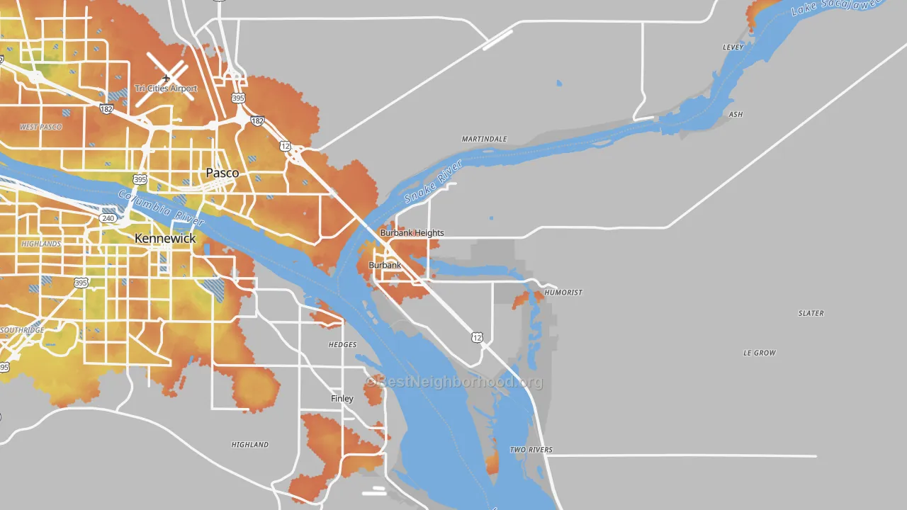 Bike Grade map of Burbank, WA