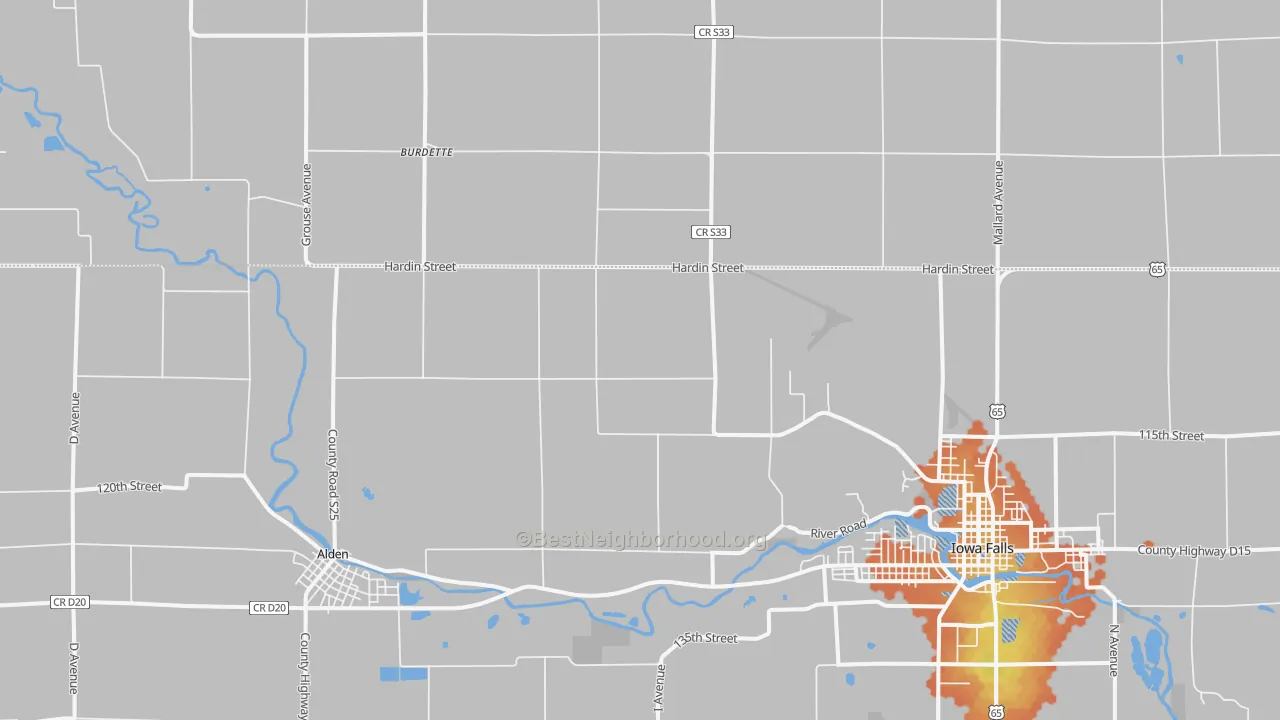 Bike Grade map of Burdette, IA
