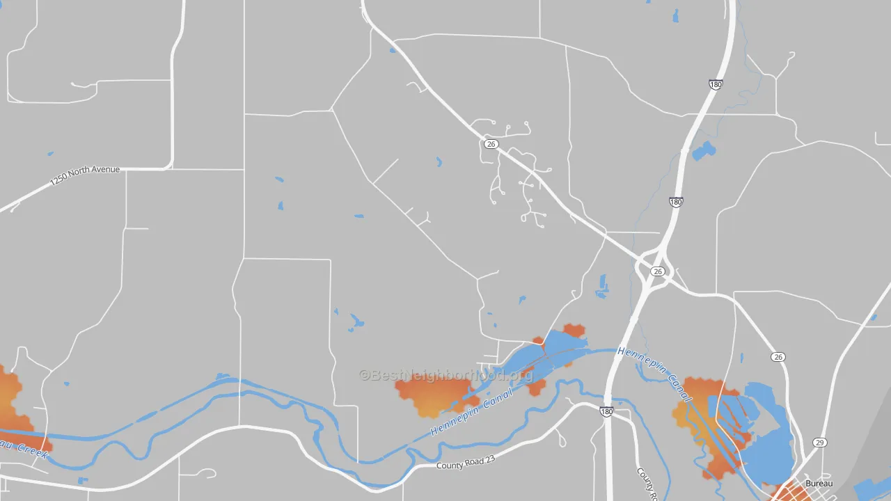 Bike Grade map of Bureau, IL