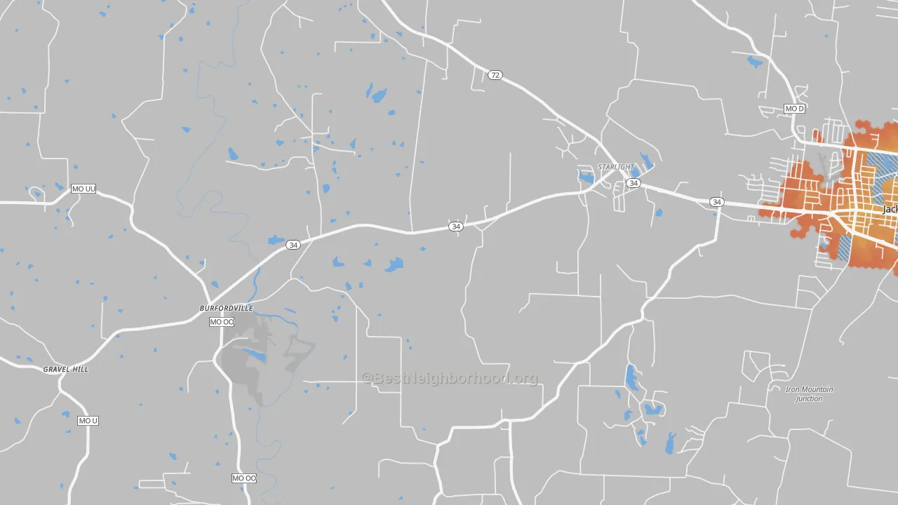 Bike Grade map of Burfordville, MO