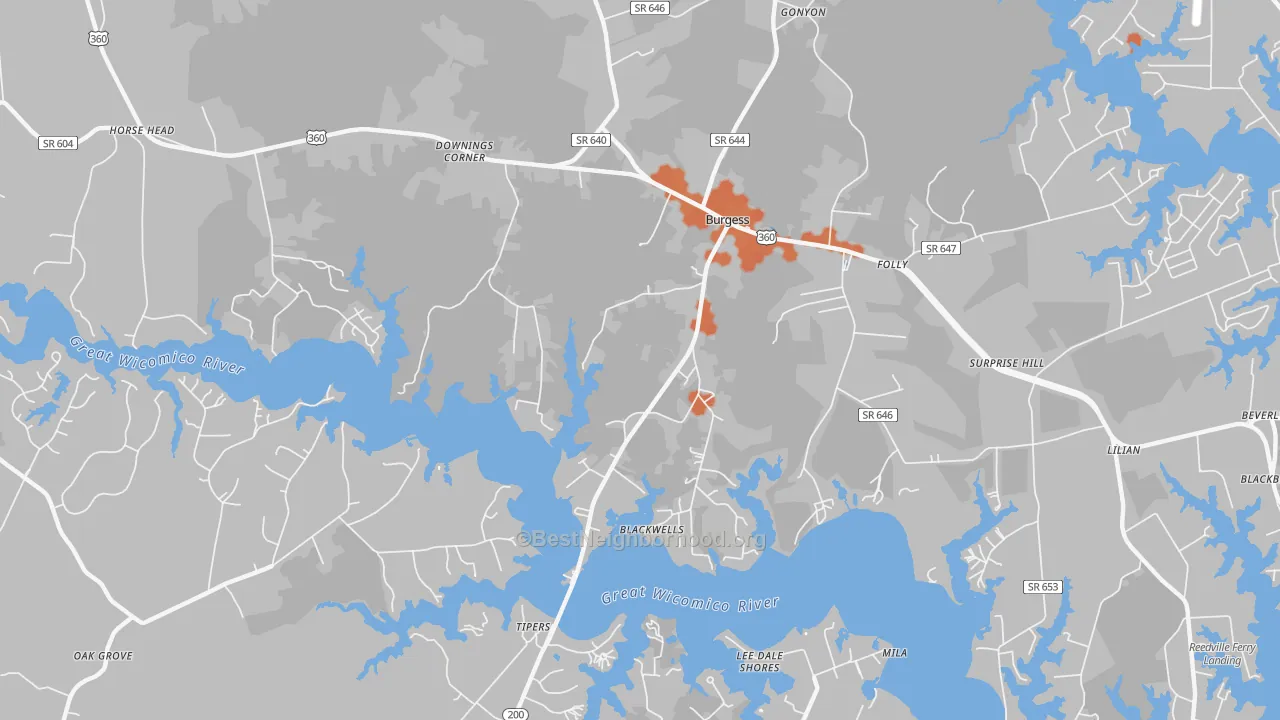 Bike Grade map of Burgess, VA
