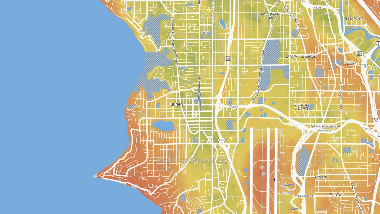 Bike Grade map of Burien, WA