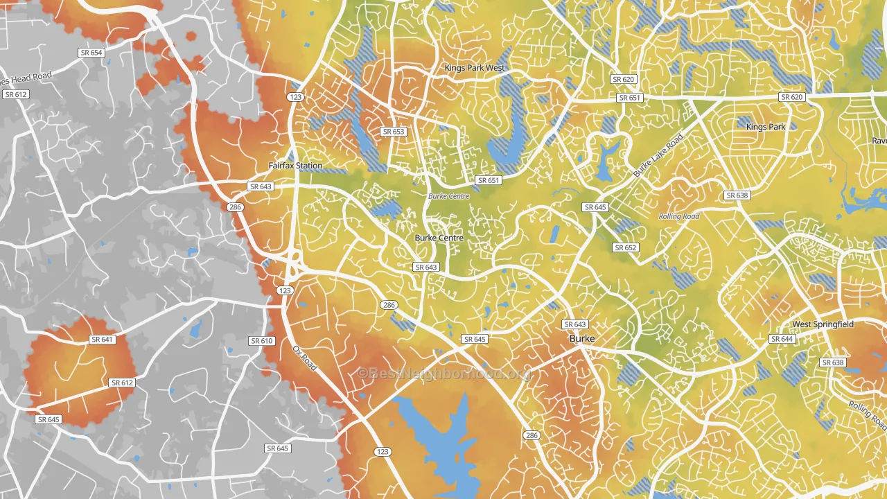 Bike Grade map of Burke Centre, VA