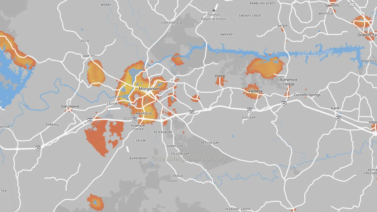 Bike Grade map of Burke County, NC