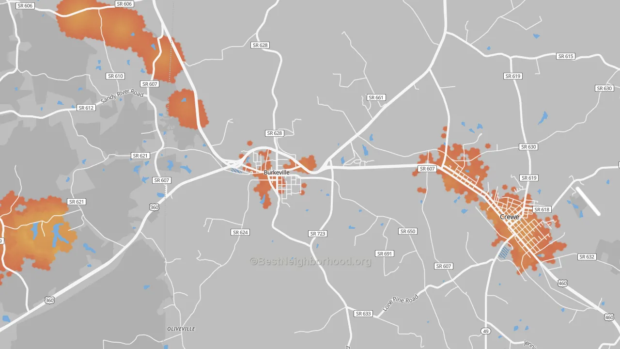 Bike Grade map of Burkeville, VA