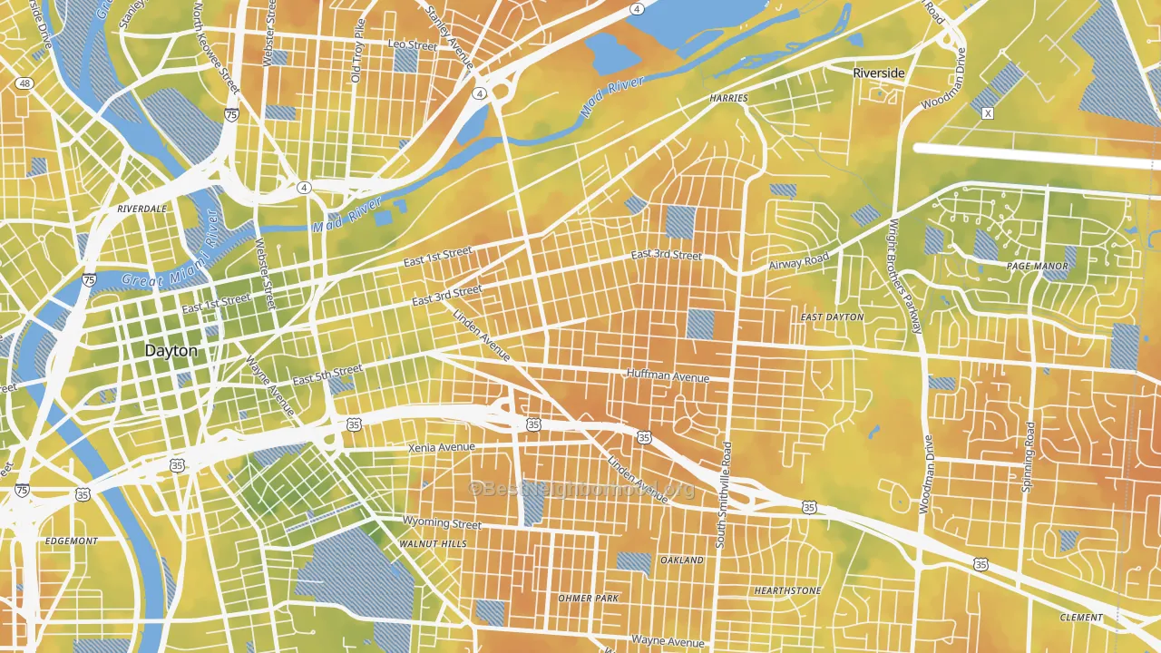 Bike Grade map of Burkhardt, Dayton, OH