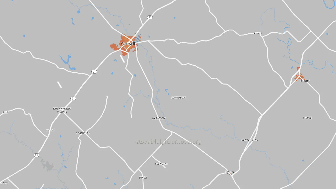 Bike Grade map of Burleson County, TX