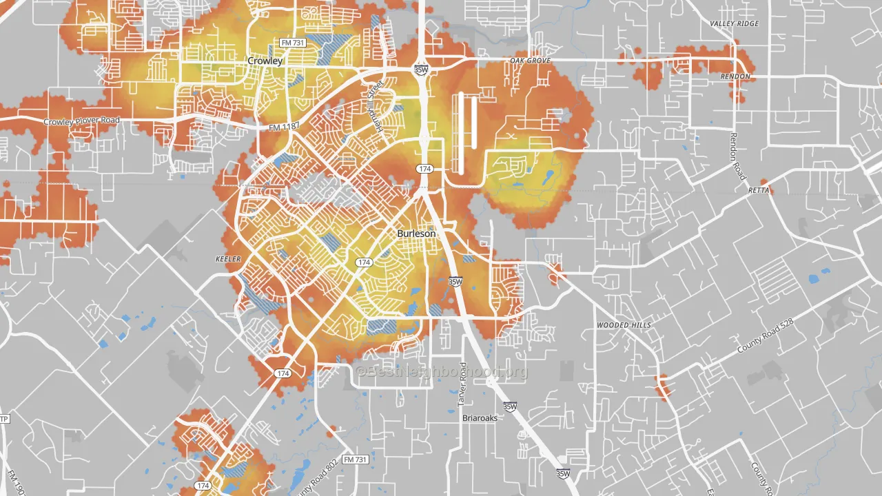 Bike Grade map of Burleson, TX