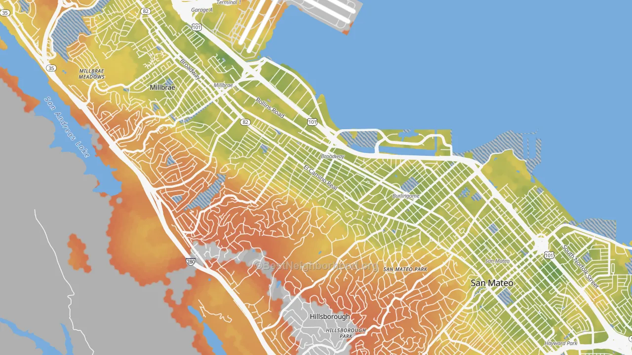 Bike Grade map of Burlingame, CA