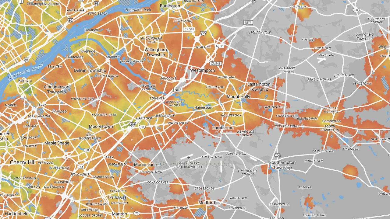 Bike Grade map of Burlington County, NJ