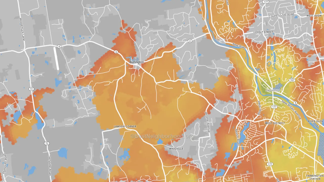 Bike Grade map of Burlington, CT