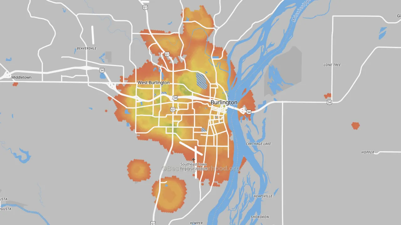 Bike Grade map of Burlington, IA