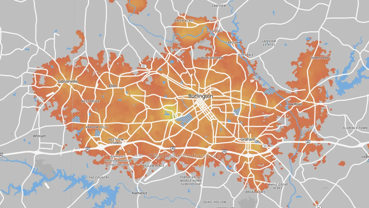 Bike Grade map of Burlington, NC