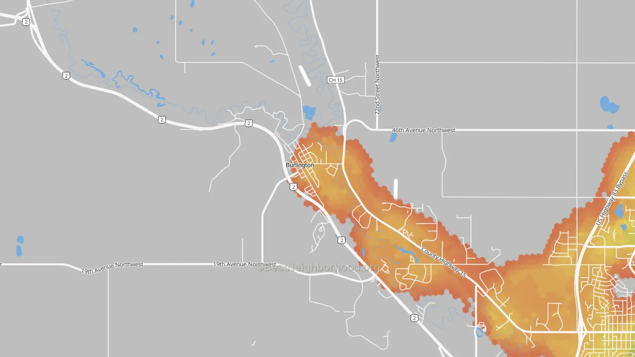 Bike Grade map of Burlington, ND