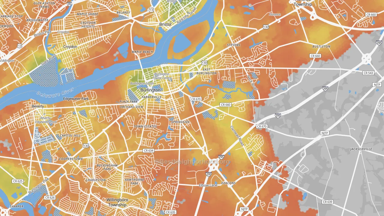 Bike Grade map of Burlington, NJ