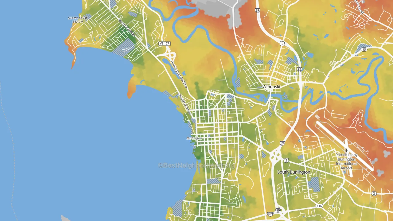 Bike Grade map of Burlington, VT