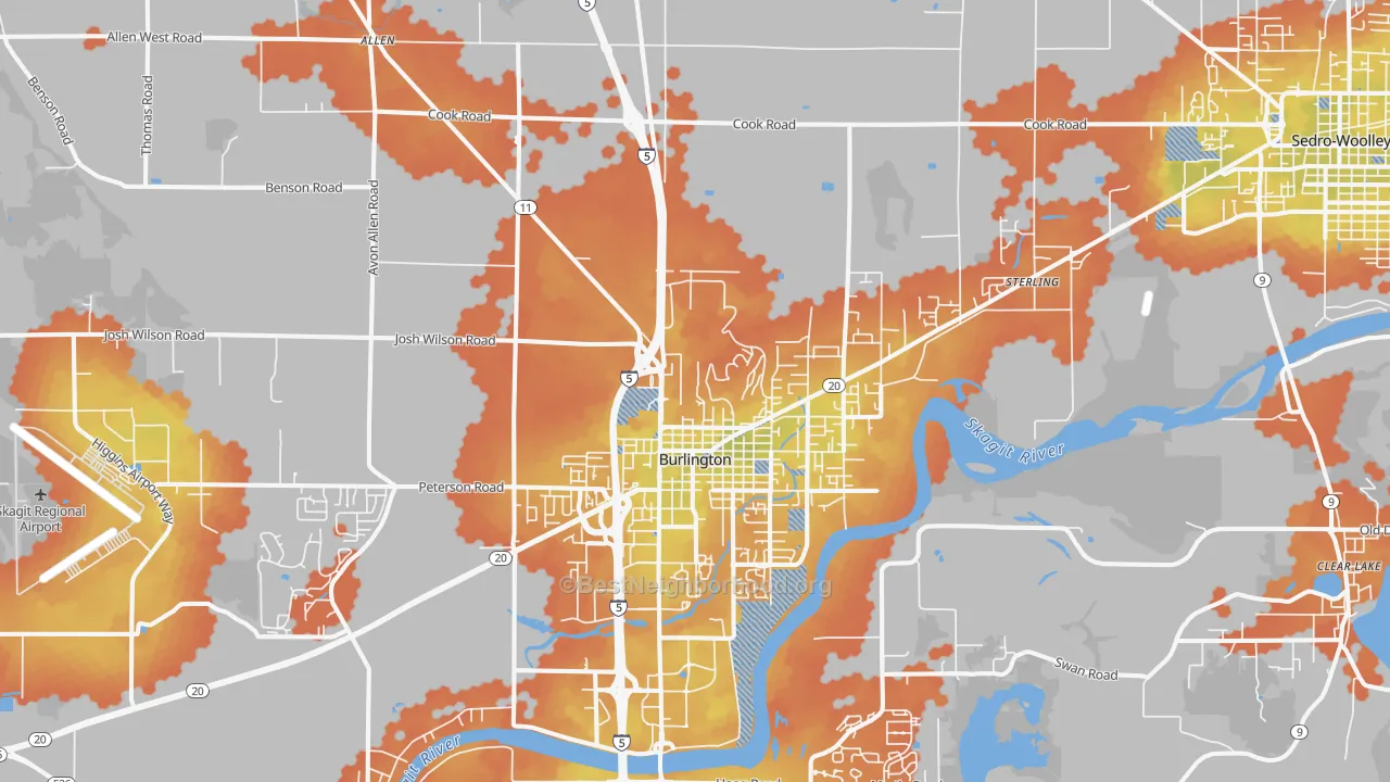 Bike Grade map of Burlington, WA